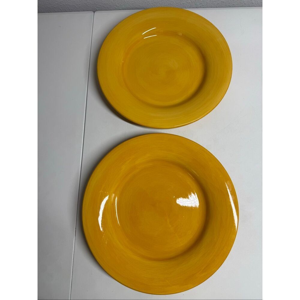2 TABLETOPS UNLIMITED Espana Butterscotch 13" Dinner Plates, Hand Painted